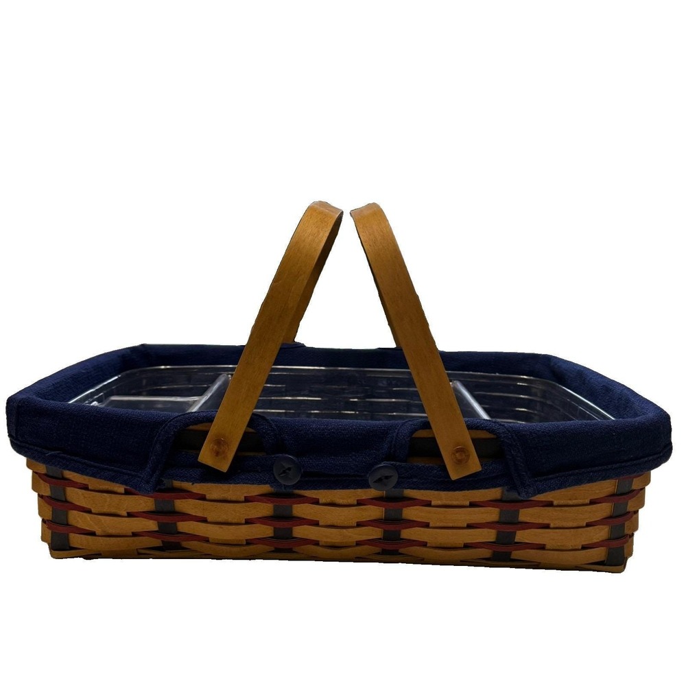 Longaberger Proudly American Gathering Basket Divided Protector Navy Liner 18x13